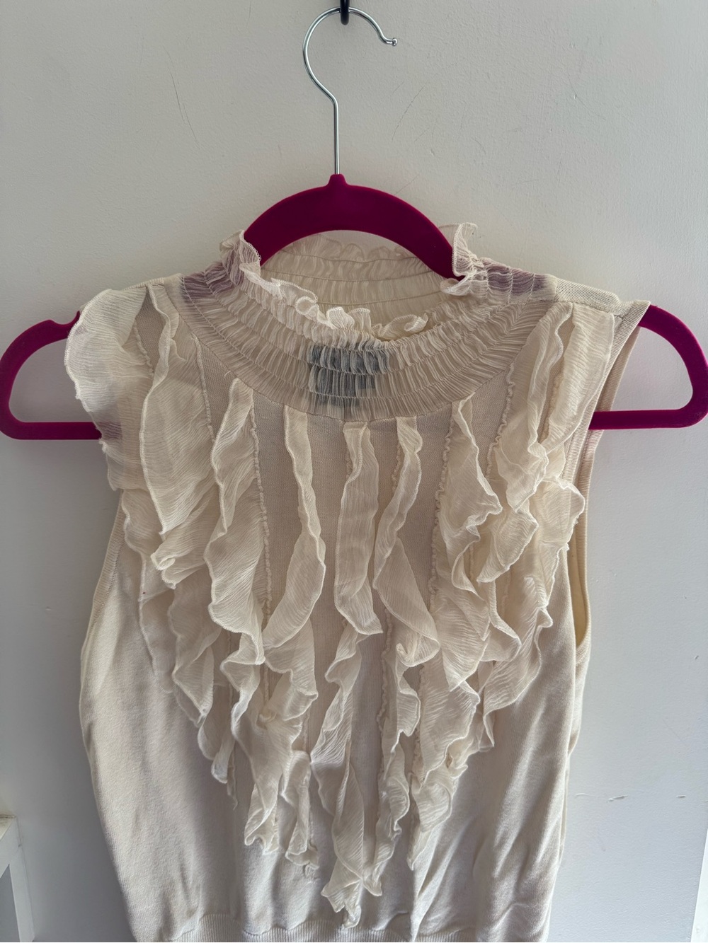 Tracy M Silk Cream Ruffle Knit Shell - Picture 2 of 4